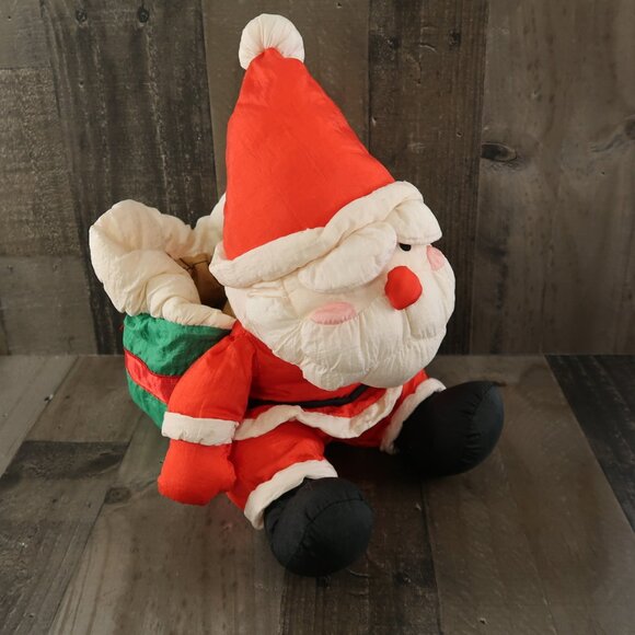 Santa Claus Christmas Puffy Plush Toy with Back Sack Parachute Vintage Holiday - Picture 2 of 7